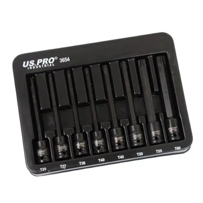 Image of US PRO Industrial 8pc 3/8&quot; DR Extra Long Impact Star Torx Bit Socket Set T25 T60 3654