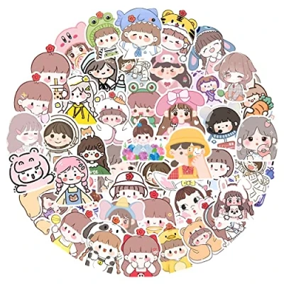 Image of MARSFORCE Kawaii Girl Stickers Set, Gift for Kids Teen Adult, Waterproof Vinyl Decals Laptop Travel Luggage Suitcase Water Bottles Skateboard Helmet Guitar iPad Phone Case [50 PCS]