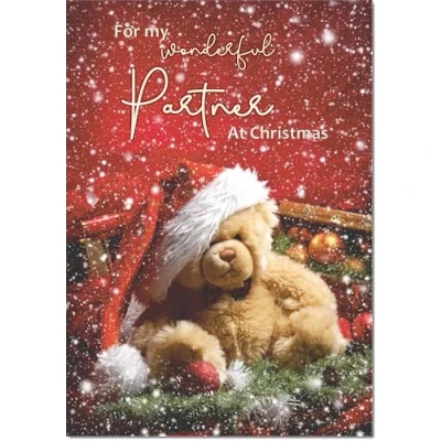 Image of doodlecards Partner Christmas Card Bear with Santa Hat Medium Size for Plain Envelope