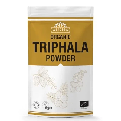 Image of Ausha Organic TRIPHALA Powder 100 Grams Gut Health, Constipation Relief, Churna, Cleanse, Vitamin C, Digestion l Certified by Soil Association