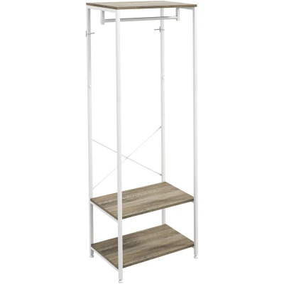 Image of HOMCOM Coat Rack, 2 in 1 Clothes Stand with Shoe Storage, 168cm Free Standing Hall Tree Hanging Rail and Storage Shelves for Hallway, Entryway, Bedroom, Grey White