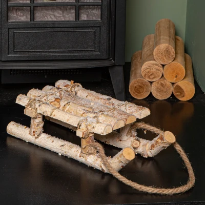 Image of Samuel ALEXANDER 40cm Natural Wooden Christmas Sleigh with Rustic Rope