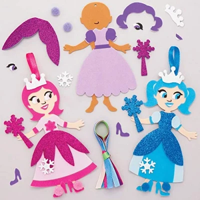 Image of Baker Ross AT166 Santa Snow Princess Mix &amp; Match Decoration Kits, Christmas Arts and Crafts (Pack of 6), Assorted