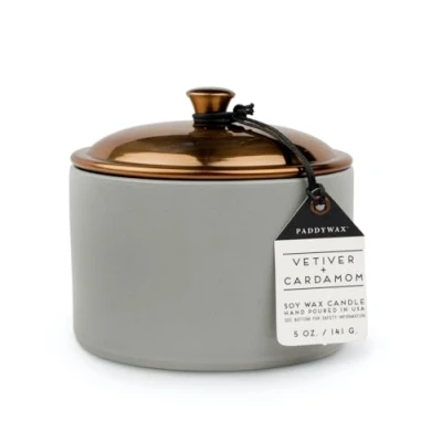 Image of Paddywax Scented Candles Minimalist Hygge Range Luxury Candle in Matte Ceramic Container with Lid, 141g, Vetiver + Cardamom