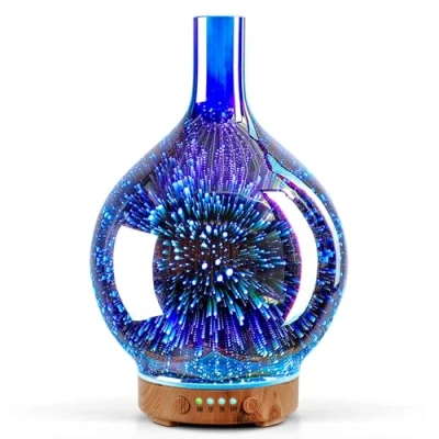 Image of Porseme Essential Oil Diffuser 3D Glass Ultrasonic Aromatherapy Humidifier,7 Colours Changing Defuser, Cool Mist Humidifier with Timer, 100ml BPA Free Waterless Auto off for Home