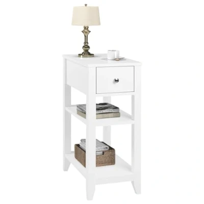 Image of WOLTU Slim Bedside Table with 1 Drawer &amp; 2 Open Shelves, Tall and Narrow Cabinet, 45x28x66cm, White Nightstand Modern Design, End Side Coffee Table, NTS02ws