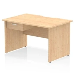 Image of Impulse 1200 x 800mm Scalloped Edge Straight Office Desk Maple Top Panel End Leg Workstation 1 Drawer Fixed Pedestal