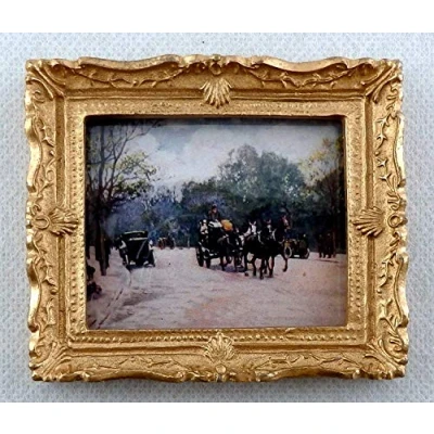 Image of Melody Jane Dolls House Snowy Carriage Painting Gold Frame Miniature Accessory