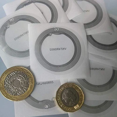 Image of 10 x NFC Tags NXP Chip NTAG213 144 Bytes Memory Extra Wide Round Antenna 45 mm Ultra Thin 0.15 self adhesive labels transparent High Scan Strength with Slim Design Strong Glue