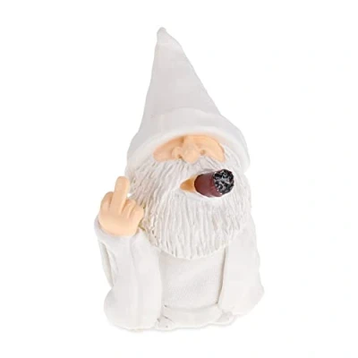 Image of Relaxdays Gnome with Cigar, Giving Middle Finger, Rude Figurine, Frost Resistant, Garden Statue, Polyresin, White, 15 x 9 7 cm