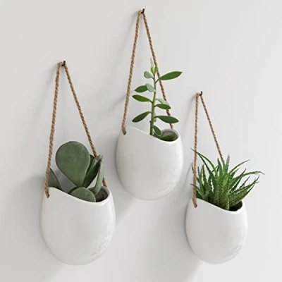 Image of Kazai. Wall Planters Ellie Hanging Ceramic Plant Pots, 3 Pieces, for Succulents and more Decoration Indoors, Balcony Garden Light Grey (matte)
