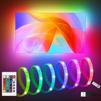 Image of HOUHUI LED Strip Lights, 2Pack 2metre RGB Lights for 40 60in TV Backlight, Color Changing Light Waterproof IP65 with Remote, USB Bias Lighting Home PC Monitor Desk