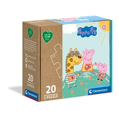 Image of Clementoni 24783 Puzzle Play for Future Peppa Pig 2 x 20 pieces jigsaw puzzles kids age 3 100% Recycled Materials Made in Italy, cartoon