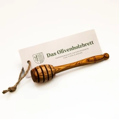 Image of das Olivenholzbrett® honey spoon made of olive wood, slicer spiral dispenser and syrup, practical helper for lovers