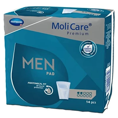 Image of MoliCare Premium Men PAD, Incontinence Liners for with Bladder Weakness, V Shaped fit, 2 Drops, Pack of 14