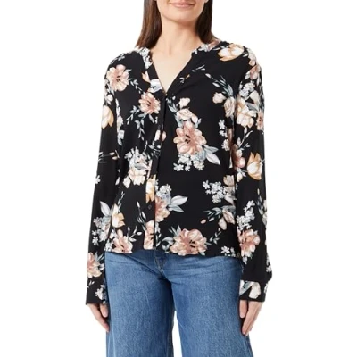 Image of ONLY Women&#039;s Onlnova Life L/S V Neck Shirt AOP Ptm, Black/AOP:ay New Rosie Blossom, S