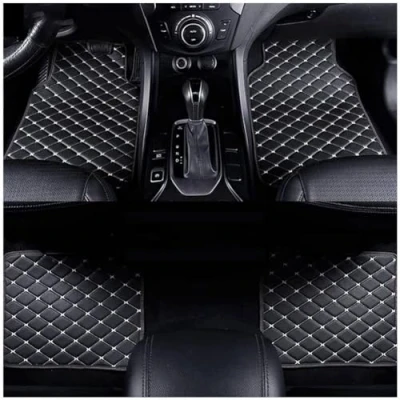 Image of Custom Leather Car Floor Mats for BMW 4 Series F36 Gran Coupe 2014 2021(4door,the bridge 15cm), Carpets Matts Covered Protection Advanced Liners Waterproof Full Set,Black Beige