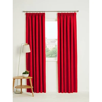 Image of Kinfolk Textile Blackout Thermal Pencil Pleat Tape Top Insulated Pair of Curtains Including 2 Tiebacks (Red, 46&quot; x 72&quot;)