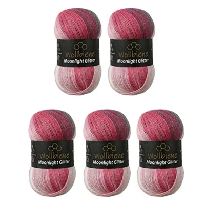 Image of Moonlight Glitter Batik Simli 5 x 100 g Knitting Wool 500 for and Crocheting 20% Metallic Turkish Gradient (5100 Grey Berry White)