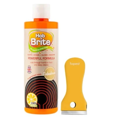 Image of Hob Brite Cleaner Lemon Sherbet (250 ml) + Cleaning Tool [Non Scratch] A Powerful Cream Formula for Electric, Ceramic, Halogen and Induction Cookers