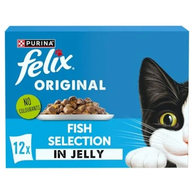 Image of FELIX Original Fish Selection in Jelly Wet Cat Food 12x85g (Pack of 4)