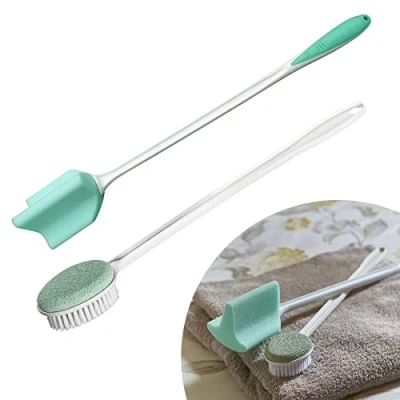 Image of 2 Pack Helping Hand Company Long Handled Sponge Set. Toe and Foot Scrubber, Shower for Washing Feet Between Toes. Scrub Brush with Pumice Stone, Hard Skin Remover Massager