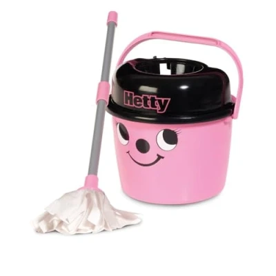 Image of Casdon Hetty Mop &amp; Bucket Branded Toy Cleaning Set For Children Aged 3+ Features Hetty’s Cute Face Lots Of Fun!, Pink, 15 x 19.1 17.9 cm