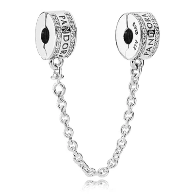Image of Pandora Logo Safety Chain Clip Charm 792057CZ 05