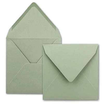Image of 25x square envelopes in eucalyptus (green) 15.5 x cm without window, with wet glue 110 g m² for invitation cards weddings, birthdays and more FarbenFroh series