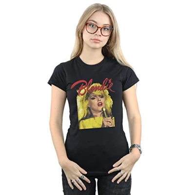 Image of Absolute Cult Blondie Women&#039;s Singing with Mic T Shirt Black Large