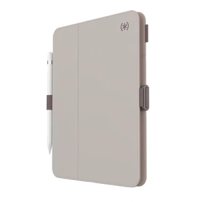 Image of Speck iPad 10th Generation Case 2022 Slim Multi Range Stand, Hard Back Apple Pencil Holder &amp; Drop Protection 10.9 Inch iPad, Camera Shield Beech Grey/Cinnamon Biscuit BalanceFolio