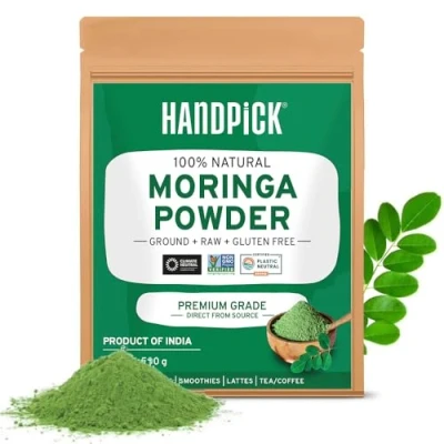 Image of HANDPICK, Moringa Powder (500g/17.6oz) Pure Oleifera/Moringa Leaves Resealable Zip Lock Pouch Perfect for Cooking, Smoothies, Lattes &amp; Tea