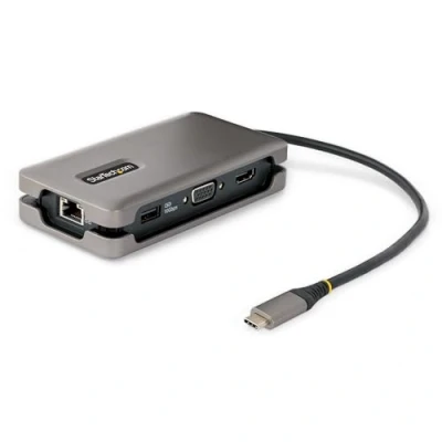 Image of StarTech.com USB C Multiport Adapter HDMI/VGA 4K 60Hz 3 Port Hub 100W Power Delivery Pass Through GbE Travel Mini Docking Station w/Charging 1ft/30cm Wrap Around Cable (DKT31CVHPD3)