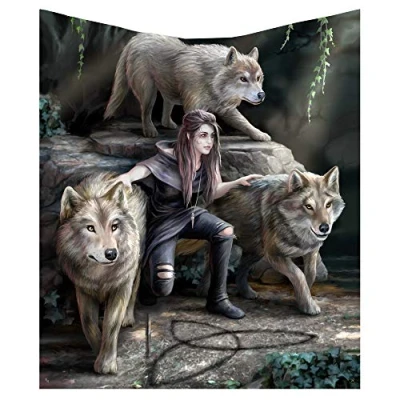 Image of Nemesis Now Anne Stokes Power of Three Wolf Guardian Throw Blanket, Polyester, Brown, 160cm