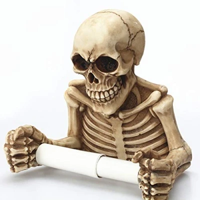 Image of AIKENR Skull Toilet Paper Holder Retro, Halloween Decorations Wall Mount Tissue Roll Storage Stand Gothic Bathroom Accessory