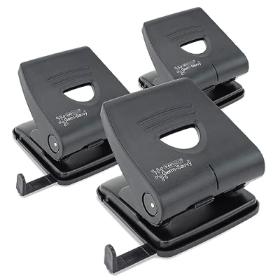 Image of Rapesco 1738 Business Pack: Germ Savvy Antibacterial 827 P 2 Hole Punch, 30 Sheet Capacity, Black, Pack of 3