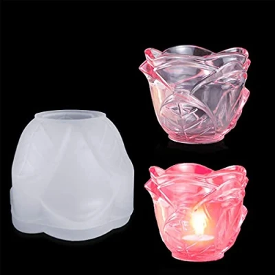 Image of FineInno Rose Candle Holder Resin Mould, Tealight Silicone Crystal Bowl Epoxy Casting Mould for Jewellery Storage Trinket Containers