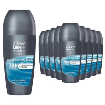 Image of Dove Men+Care Roll On Clean Comfort Advanced Moisturiser Technology 48 Hour Protection From Sweat &amp; Odour Dermatologically Tested Antiperspirant Deodorant, 50ml Pack of 12
