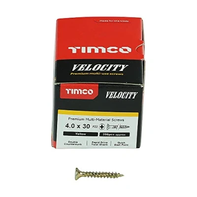 Image of TIMco 40030VY PZ2 CSK ZYP Velocity Screw 4.0 x 30 Yellow (Box of 200)