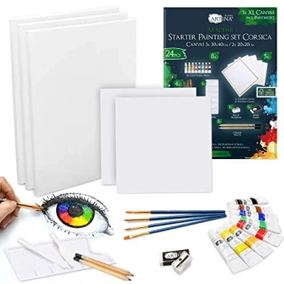 Image of Artina 24pcs Canvas Painting Set Corsica Acrylic Art with Canvases Professional Supplies Stretcher Frames Large Case for Beginners &amp; Advanced Artists