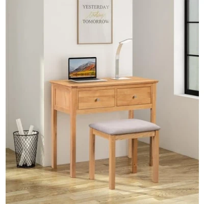 Image of Hallowood Furniture Hereford Oak Large Dressing Table, Solid Wooden Radiator Table with 2 Drawers in Light Oak, Vanity Desk, Console for Living Room, Bedroom