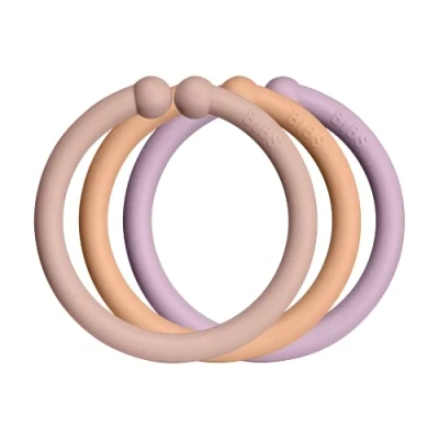 Image of BIBS Loops 12 Pack Baby Links, BPA Free, Food Safe Polypropylene, Blush/Peach/Dusky Lilac