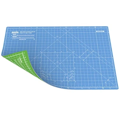 Image of ANSIO Craft Cutting Mat Self Healing A3 Double Sided 5 Layers Quilting, Sewing, Scrapbook, Fabric &amp; Papercraft Imperial/Metric 17 Inch x 11 / 42cm 27cm Sky Blue/Lime Green