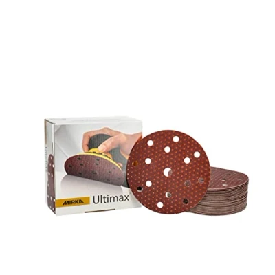 Image of Mirka Ultimax Sanding paper Ø 150mm Grip 15 hole / grit P120 50 pcs For eccentric and machines of soft hard wood, mineral materials, old varnish UC61105012