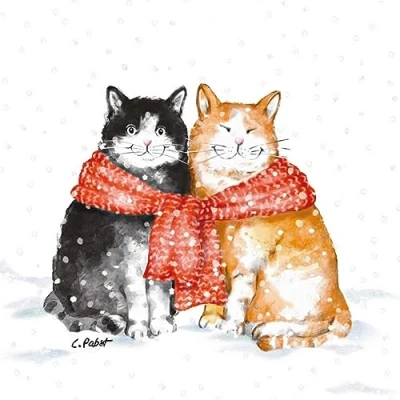 Image of 20 Napkins Christmas Winter Cats Connected as Table Decoration Paper with Motif Also for Decoupage and 33 x cm