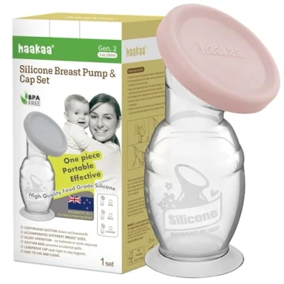 Image of haakaa Silicone Breast Pump &amp; Cap (Blush) 5oz/150ml, Gen.2
