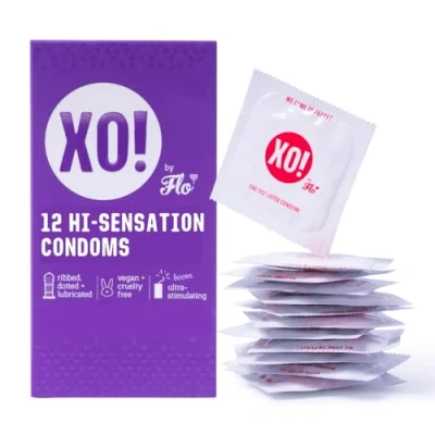 Image of XO! Hi Sensation Condoms Ribbed and Dotted, Natural Rubber Latex, Unscented (Pack of 12)