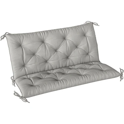 Image of Outsunny 2 Seater Bench Pad, Garden Chair Cushion with Back and Ties for Indoor Outdoor Use, 98 x 100 cm, Light Grey