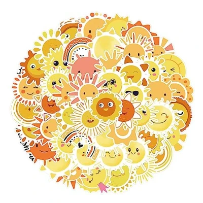Image of 50Pcs Sunshine Stickers for Kids Teens Boys Girls Gift,Sun Pack Laptop,Skateboard Luggage Car Bike Cup Computer Water Bottle Decor,Aesthetic Vinyl Waterproof Sticker Decal
