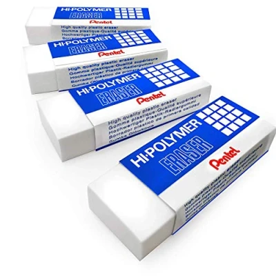 Image of Pentel Hi Polymer Jumbo Plastic Rubbers Erasers White Pack of 4